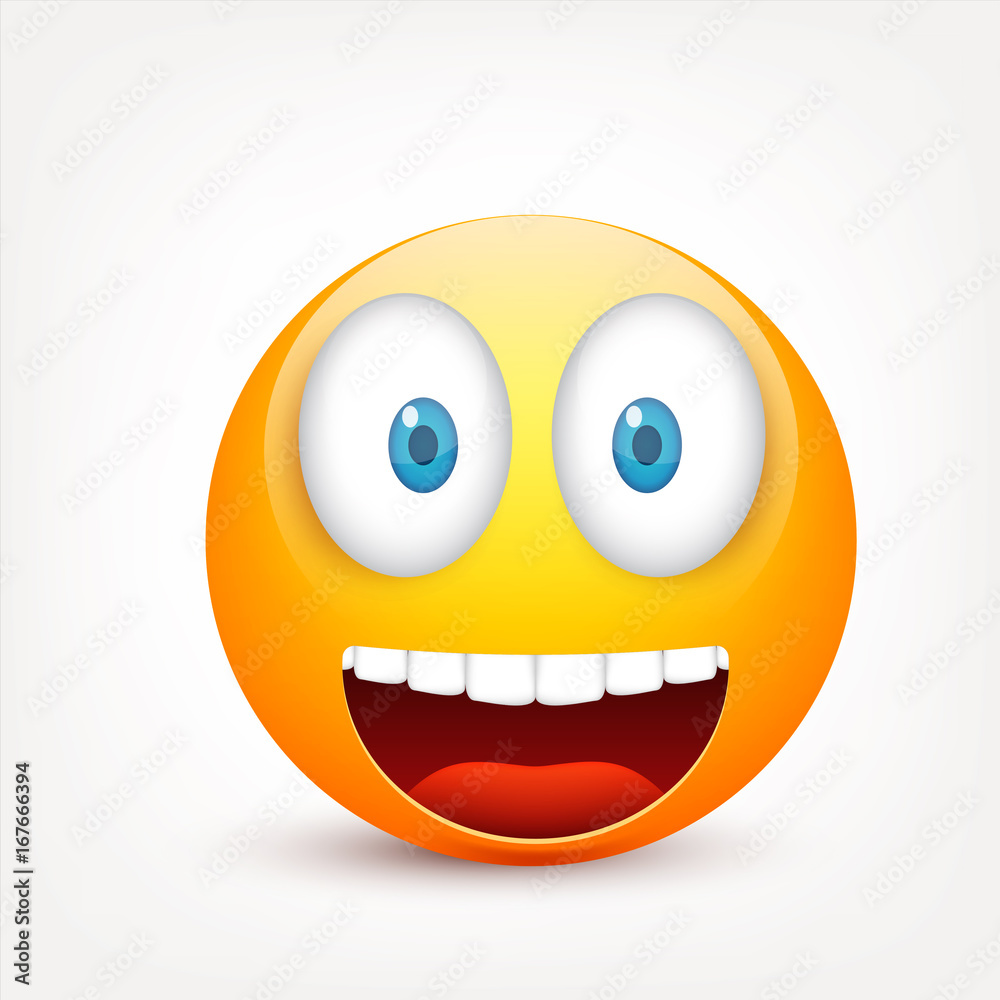 Smiley with blue eyes,emoticon. Yellow face with emotions. Facial expression. 3d realistic emoji. Sad,happy,angry faces.Funny cartoon character.Mood.Vector illustration. Smiley with blue eyes,emoticon. Yellow face with emotions. Facial expression. 3d realistic emoji. Sad,happy,angry faces.Funny cartoon character.Mood.Vector illustration.