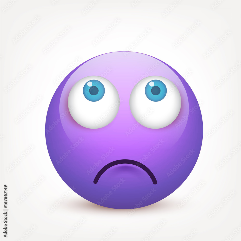Smiley with blue eyes,emoticon. Violetface with emotions. Facial expression. 3d realistic emoji. Sad,happy,angry faces.Funny cartoon character.Mood.Vector illustration. Smiley with blue eyes,emoticon. Violetface with emotions. Facial expression. 3d realistic emoji. Sad,happy,angry faces.Funny cartoon character.Mood.Vector illustration.