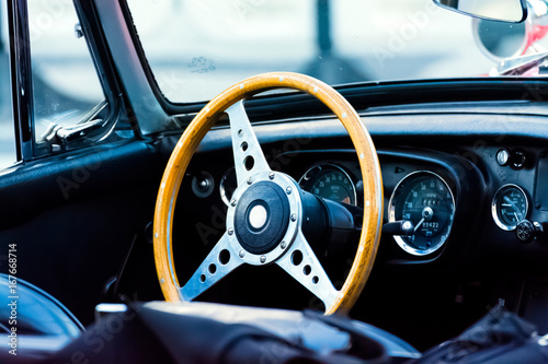 Close Up View of Old Car Steering Wheel and Dashboard © Francisco Rama