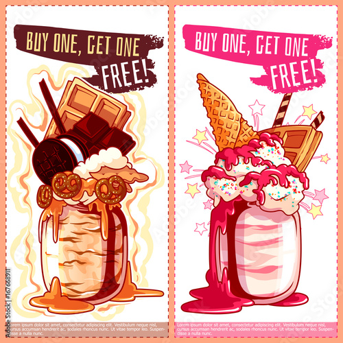 Two vertical orientation flyers for milkshakes.