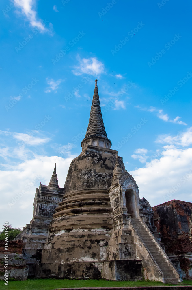 Low Angle View of Old Traditional Stupa in Ayutthaya