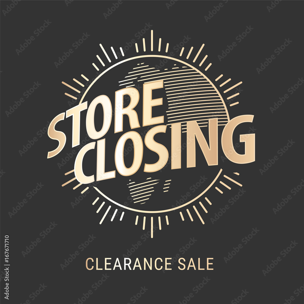 Store closing vector illustration, background with golden sign