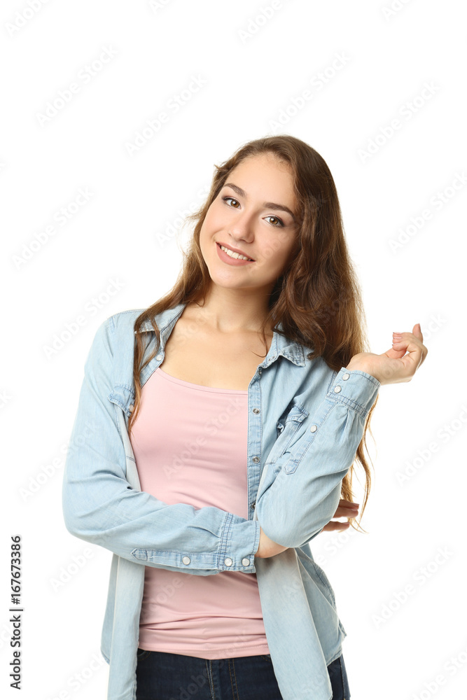 Portrait of beautiful young woman on white background Portrait of beautiful young woman on white background