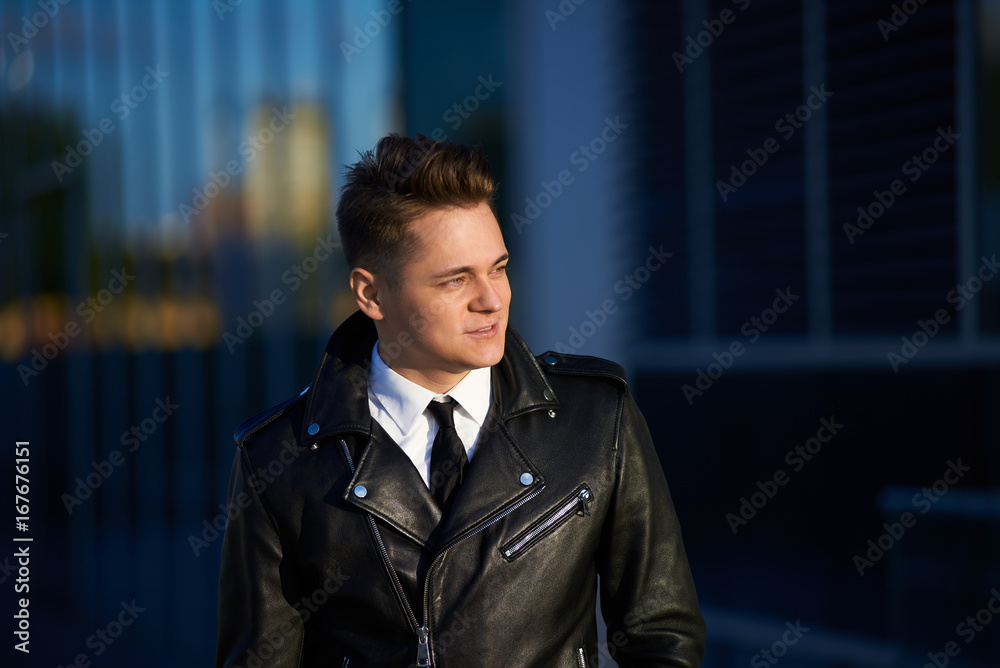 Leather best sale jacket office