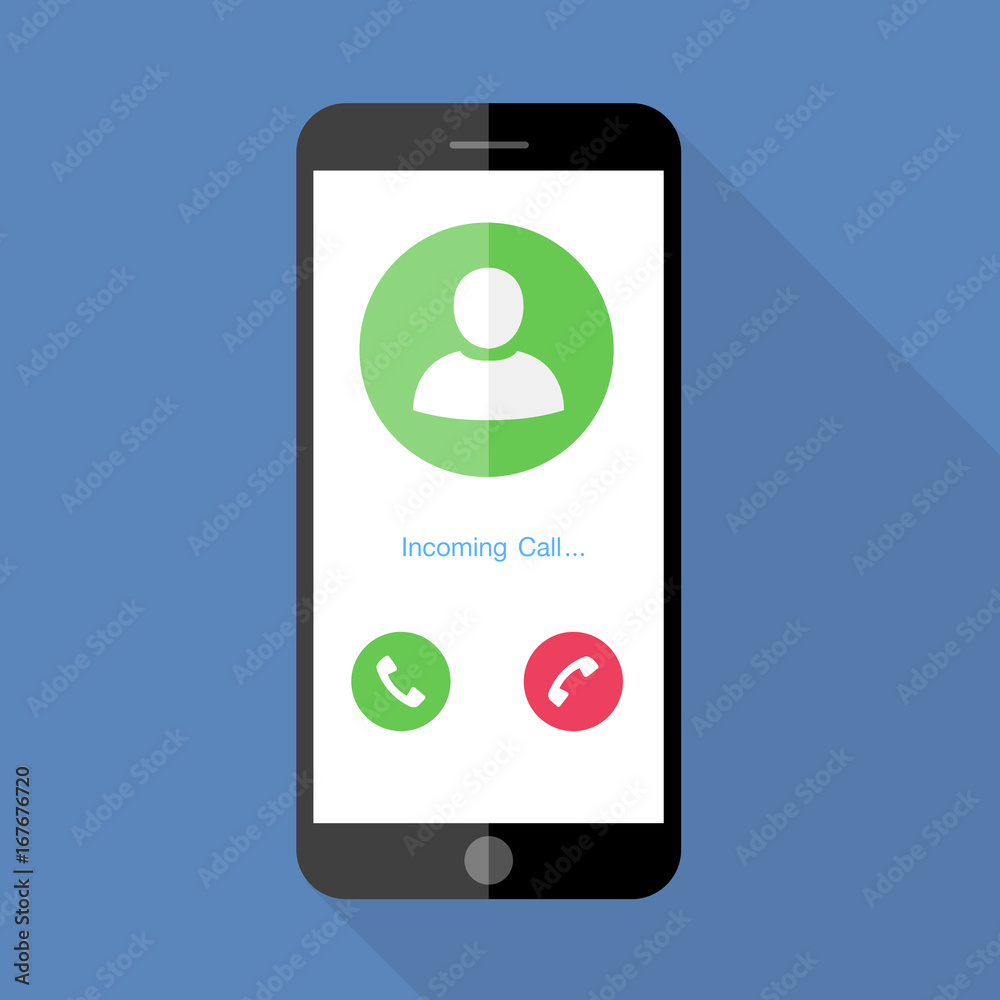Flat design the smartphone with incoming call on screen, vector design element illustrator Flat design the smartphone with incoming call on screen, vector design element illustrator