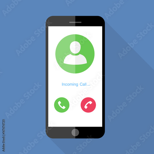Flat design the smartphone with incoming call on screen, vector design element illustrator