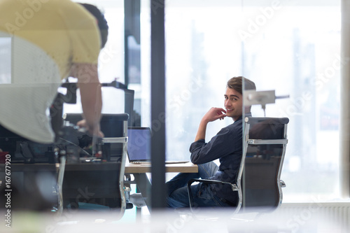 businessman working using a laptop in startup office