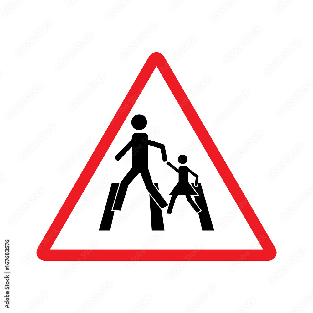 Crosswalk sign black in red triangle Crosswalk sign black in red triangle