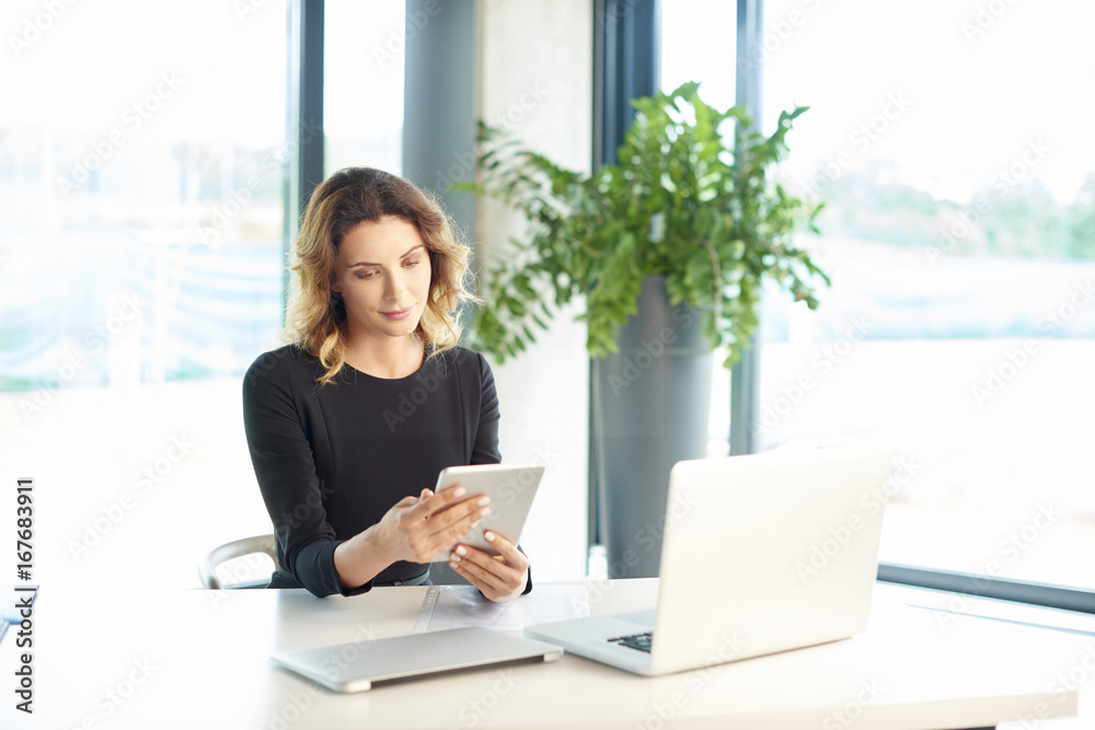 Professional businesswoman working at the office. Professional businesswoman working at the office.