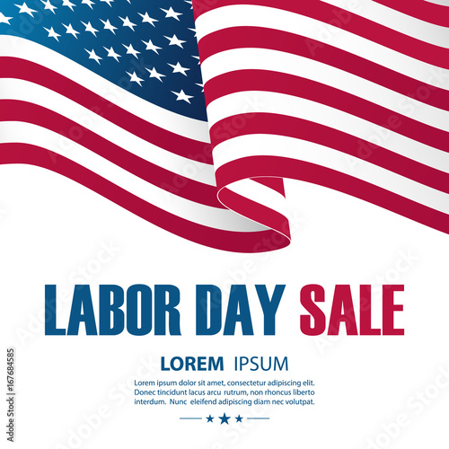 Labor Day Sale special offer background with waving american national flag. Vector illustration.