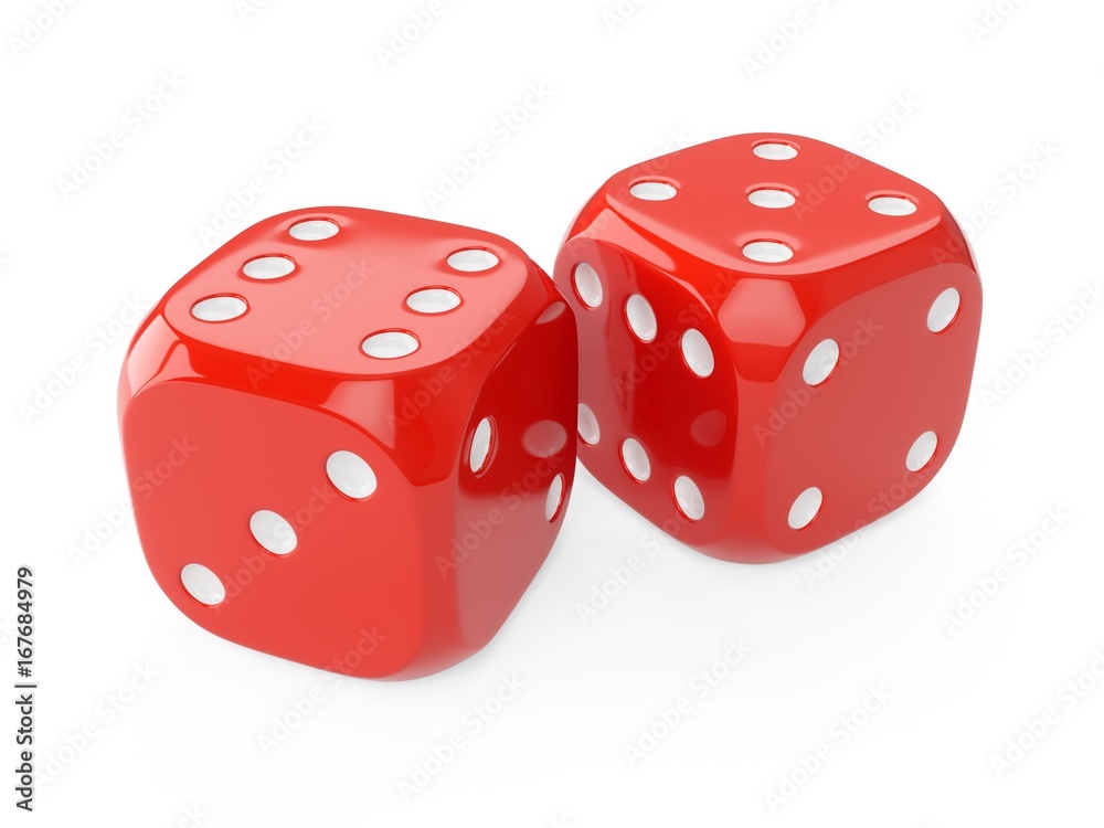3d rendering two red dices isolated on white background 3d rendering two red dices isolated on white background