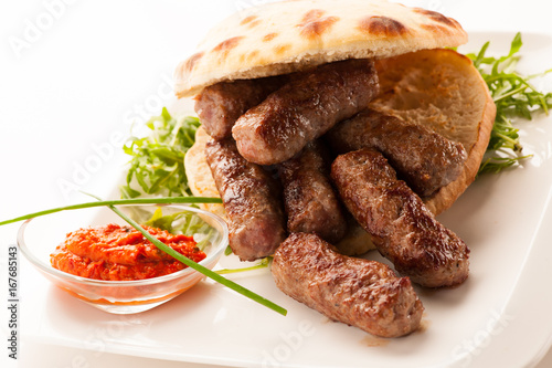 Cuadro en lienzo photo of Cevapi, cevapcici, traditional  Balkan food - delicius minced meat
