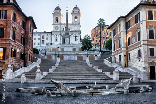 Trinita dei Monti view in early morning in Rome, Italy photo