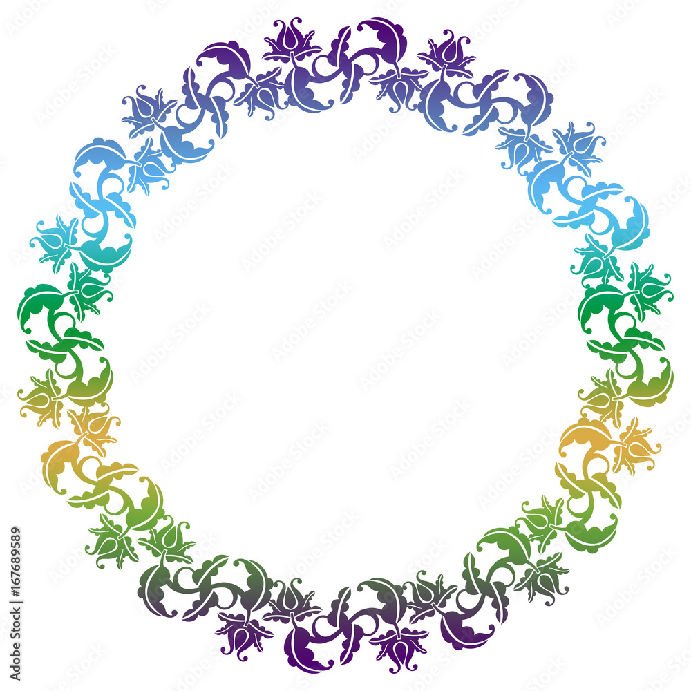 Gradient round frame with flowers. Copy space. Design element for your artwork. Raster clip art. Gradient round frame with flowers. Copy space. Design element for your artwork. Raster clip art.