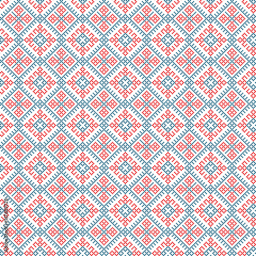 ethnic seamless pattern background, vector illustration traditional textures in red, blue and white