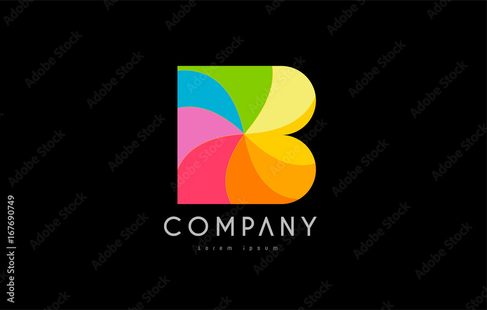 B rainbow colors logo icon alphabet design