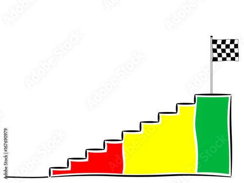 Treppe zum Ziel, Coloriert mit Zieflagge