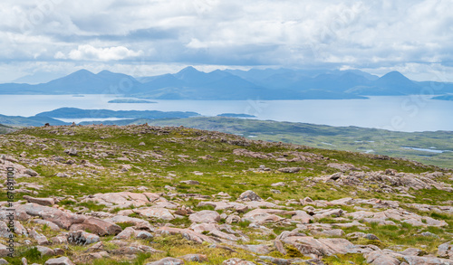 Scenic sight near Bealach na Ba viewpoint, in Applecross peninsula in Wester Ross, Scottish Higlands.