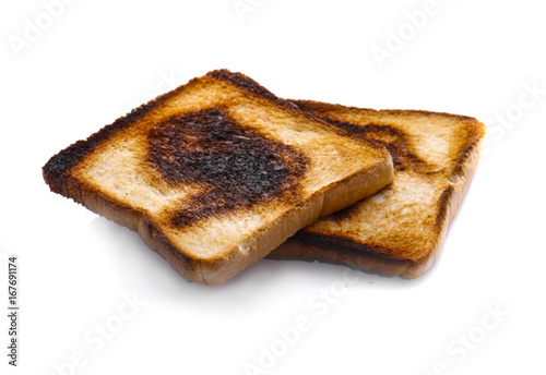 burnt toast on white background