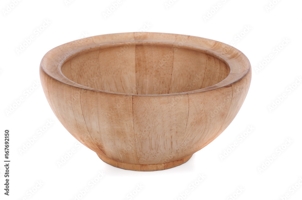 Close up of wood empty bowl (wooden bowl) isolated on white background Close up of wood empty bowl (wooden bowl) isolated on white background