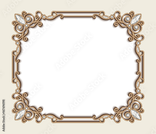 Rectangle gold jewelry frame, vintage invitation card