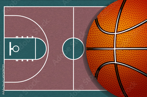 Basketball court and ball