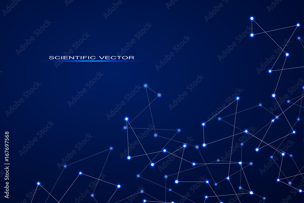 Fototapeta premium Structure of molecular particles and atom, polygonal abstract background, technology and science concept, vector illustration.