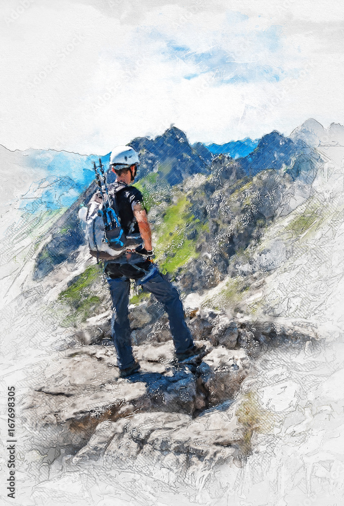 Artistic fine art portrait of a mountain climber