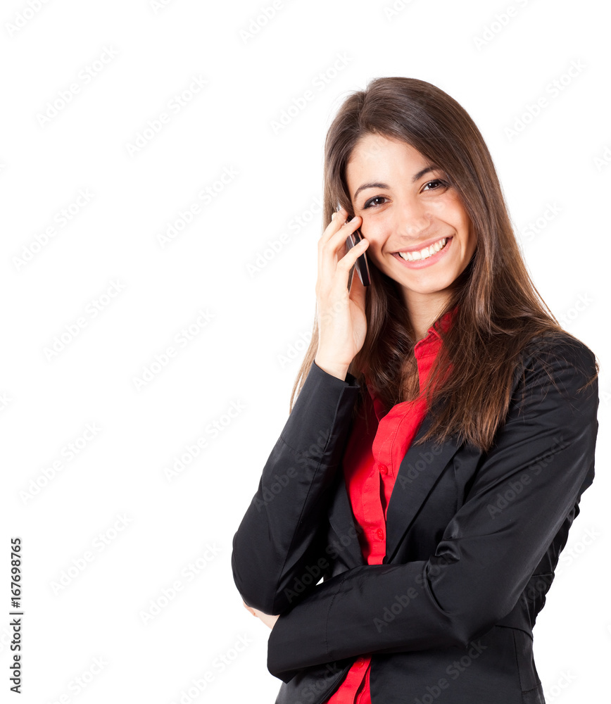 Young businesswoman on the phone isolated on white Young businesswoman on the phone isolated on white