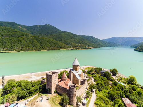 Ananuri Castle with Church on the bank of lake, Georgia. photo