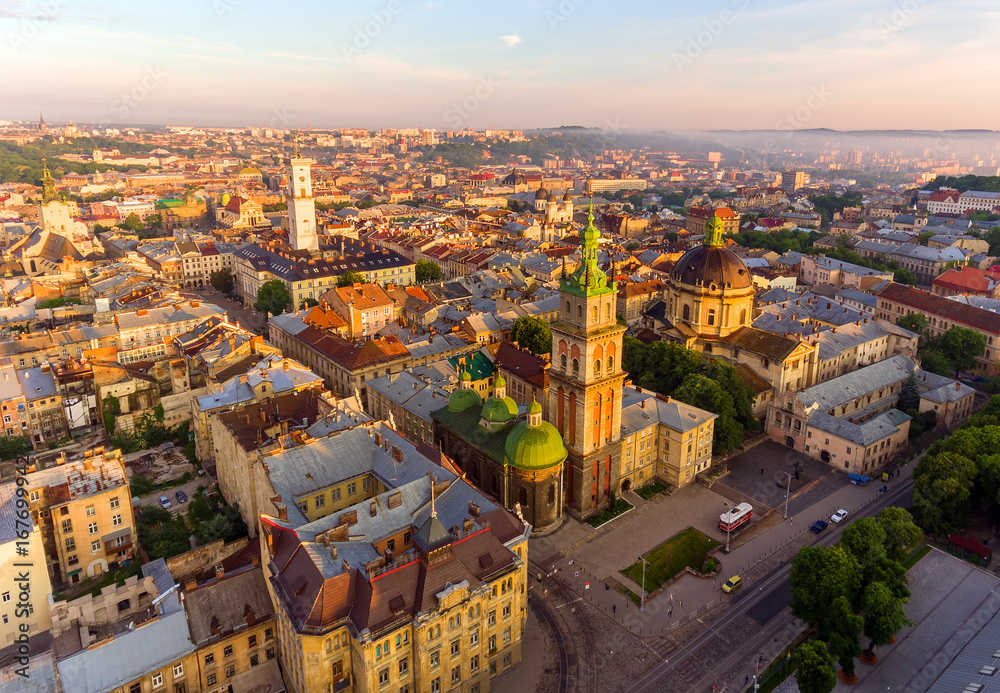 Lviv City, Ukraine. Panorama of the ancient city.