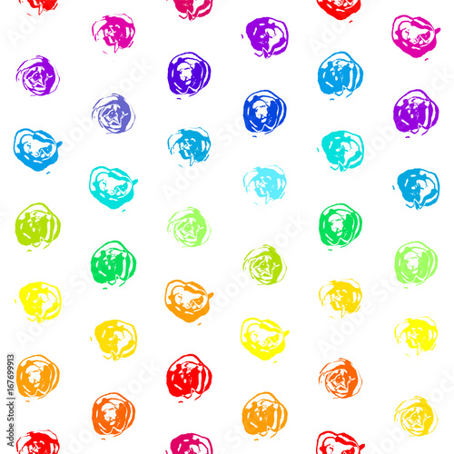Multicolored circles on a white background. Hand drawn seamless pattern  vector illustration