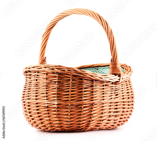 Empty wicker basket isolated on white