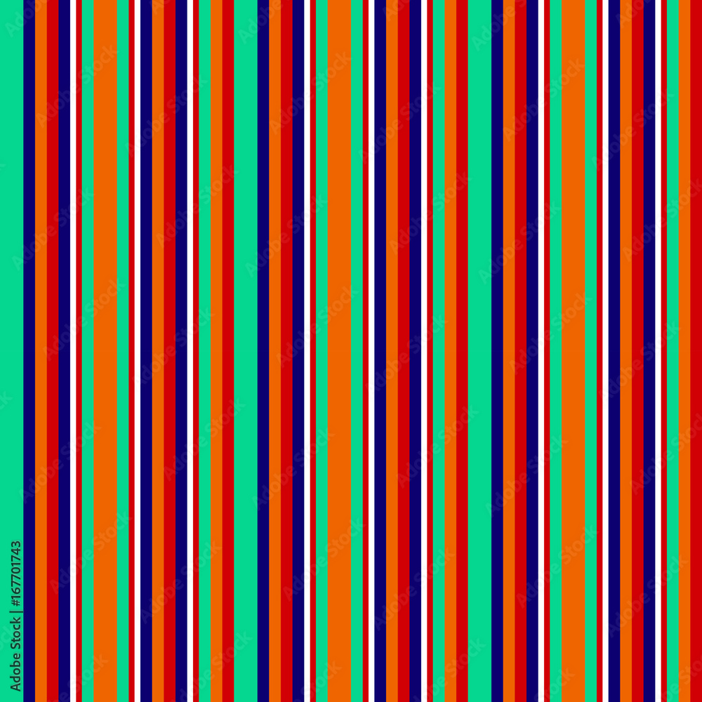 Obraz premium Seamless abstract geometric stripes vector background with colorful vertical lines turquoise orange dark blue red white