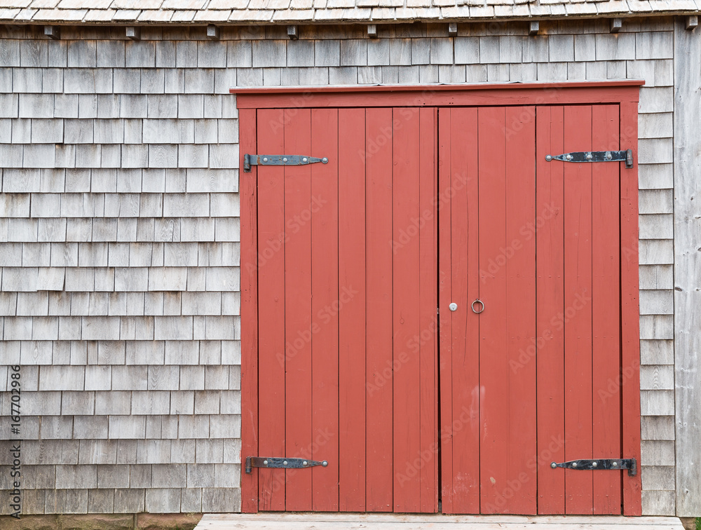 Red Brown Barn Doors to old farm structure