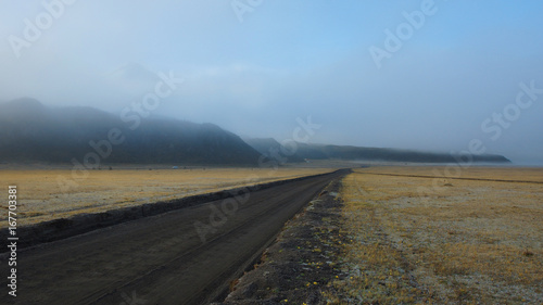 View of mountains from Cotopaxi National Park on a cloudy morning - Ecuador
