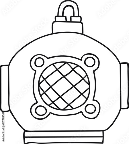 Hand drawn vector illustration vintage scuba deep sea diving helmet, , coloring page, logo template