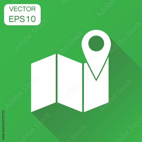 Free Download Location gps icon. Business concept map with pin pictogram. Vector illustration on green background with long shadow. - GFXLoad