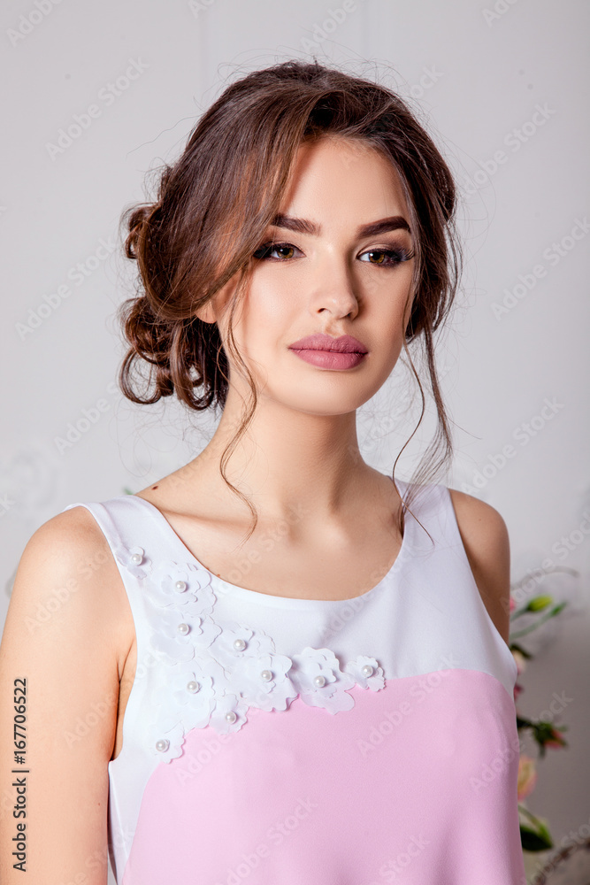 Portrait of a beautiful young girl with makeup and beautiful hair, girl Portrait of a beautiful young girl with makeup and beautiful hair, girl