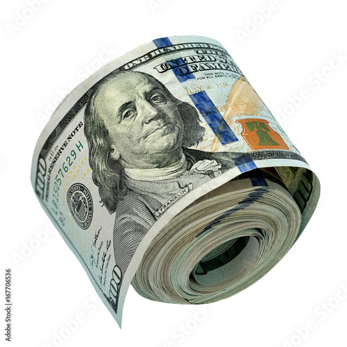 US dollars bundle on a white background .