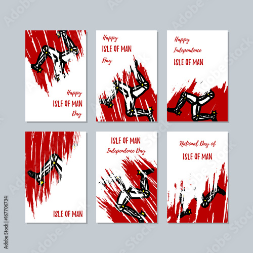 Isle of Man Patriotic Cards for National Day. Expressive Brush Stroke in National Flag Colors on white card background. Isle of Man Patriotic Vector Greeting Card. photo