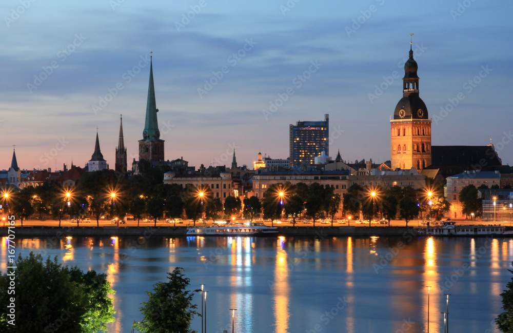 Panorama of Riga, Latvia at twilight