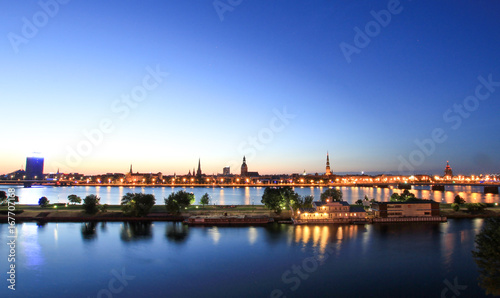 Panorama of Riga, Latvia in early morning with sunrise view