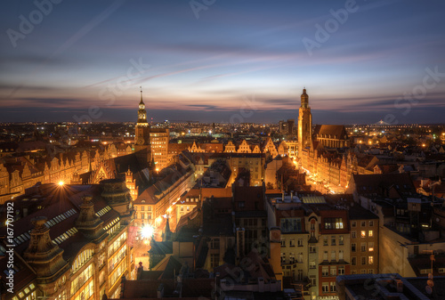 Wroclaw night panorama of the old city