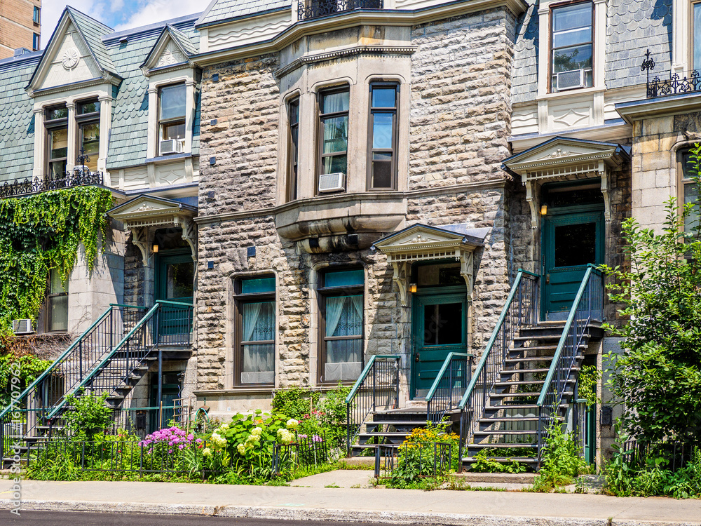 Typical Montreal neighborhood street with staircases