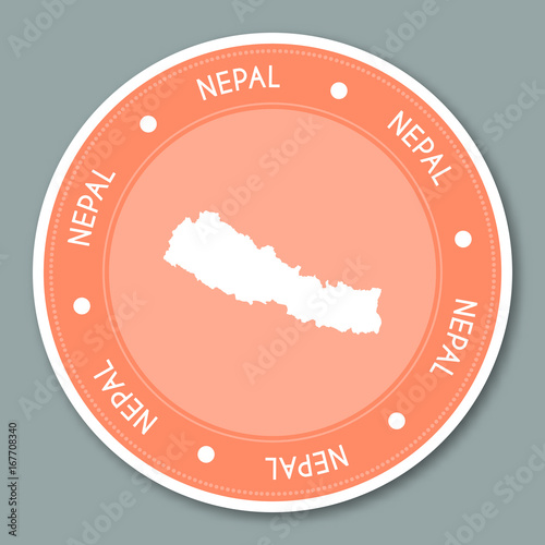 Nepal label flat sticker design. Patriotic country map round label. Country sticker vector illustration.