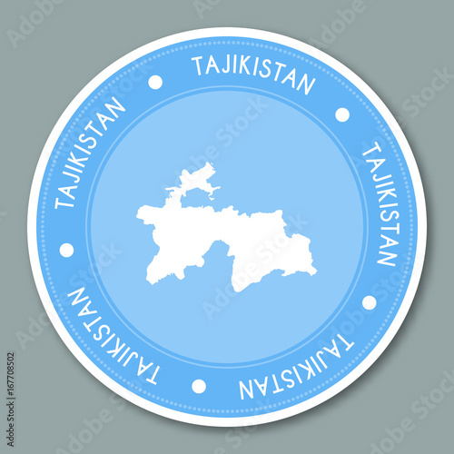 Tajikistan label flat sticker design. Patriotic country map round label. Country sticker vector illustration.