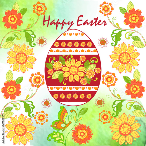 Happy easter. Floral background Vector illustration.