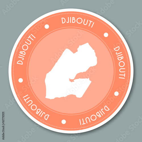 Djibouti label flat sticker design. Patriotic country map round label. Country sticker vector illustration.