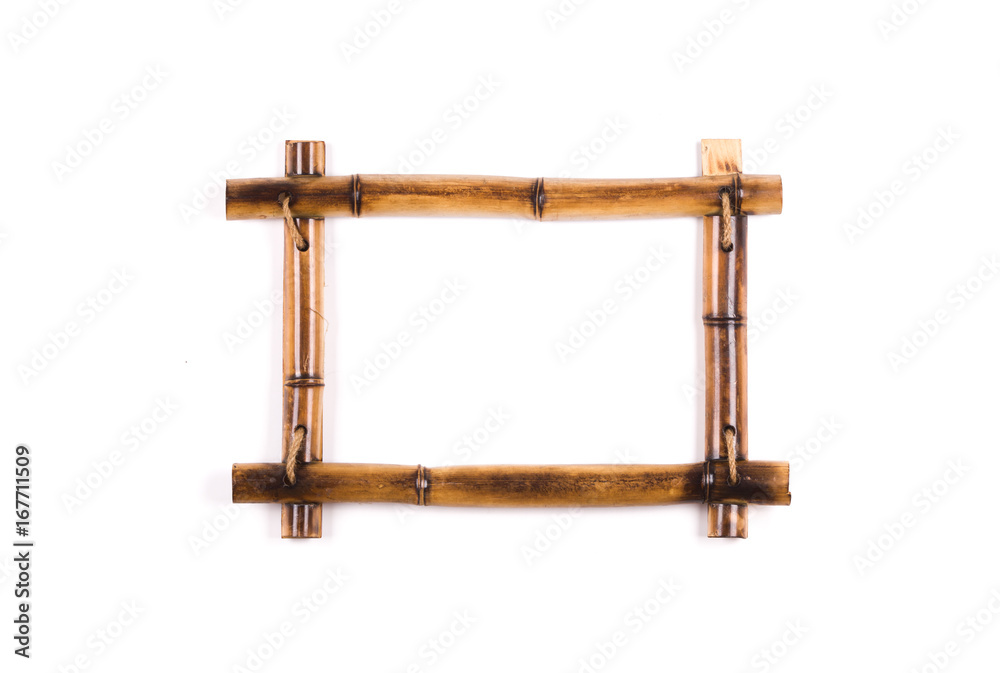 Empty bamboo frame on white isolated background Stock Photo | Adobe Stock